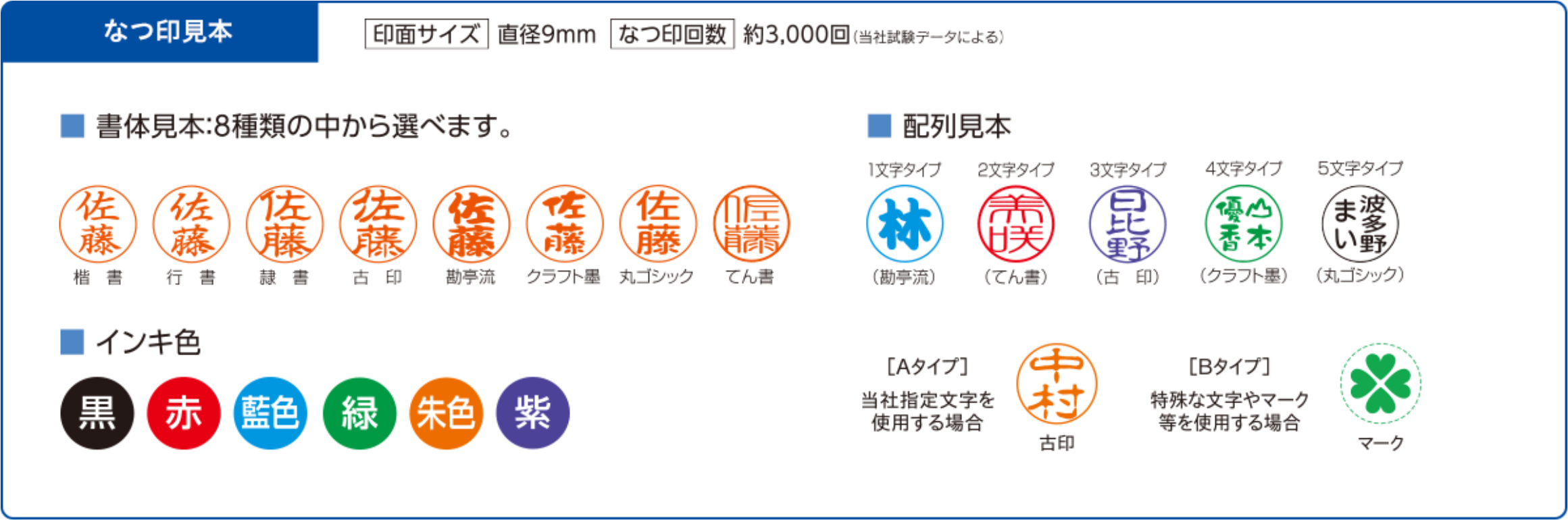 ネーム９別製品　印刷サンプル